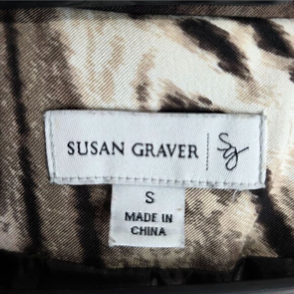 Womens Susan Graver Brown Animal Print Blazer Jacket Belted Polyester Spandex S - Picture 2 of 7